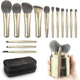 Jilier Travel Makeup Brush Set 14 pcs Mini Makeup Brushes for Foundation Powder Eyeshadow Highlight Contour Blush & Concealer Small Makeup Brush Set Purse Size with Case