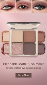 Eyeshadow Quads Blendable Matte Metallic and Shimmer Finishes Velvety Pigmented Creamy Formula Four Way Quad Eye Shadow Palette Talc Paraben & Cruelty Free