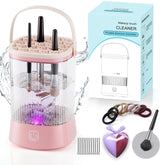 Electric Makeup Brush Cleaner - 9000 RPM Makeup Brush Cleaning Machine IP65 Waterproof Automatic Makeup Brush Cleaner for Makeup Sponges and Brushes(Pink)