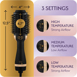 Professional Blowout Hair Dryer Brush, Black Gold Dryer and Volumizer, Hot Air Brush for Women, 75MM Oval Shape (Black Gold)
