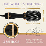 Professional Blowout Hair Dryer Brush, Black Gold Dryer and Volumizer, Hot Air Brush for Women, 75MM Oval Shape (Black Gold)