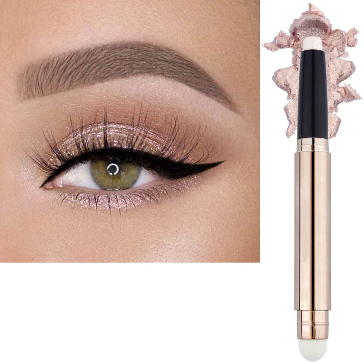 SAUBZEAN Light Gold Eyeshadow Stick – Waterproof Long-Lasting Shimmer Eye Crayon with Soft Brush, Hypoallergenic Makeup
