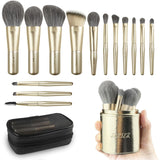 Jilier Travel Makeup Brush Set 14 pcs Mini Makeup Brushes for Foundation Powder Eyeshadow Highlight Contour Blush & Concealer Small Makeup Brush Set Purse Size with Case