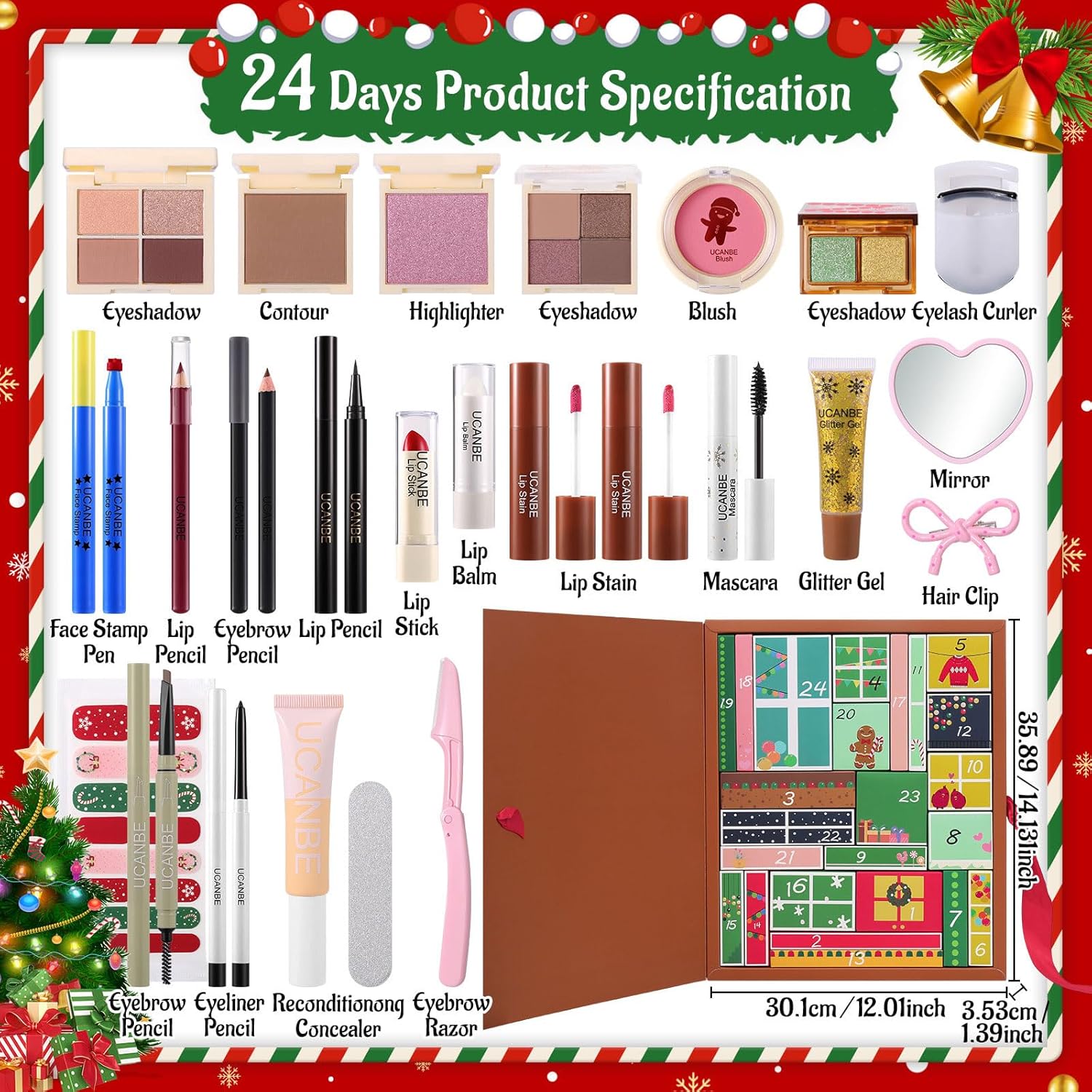 Makeup Advent Calendar 2025, 24 Days Christmas Gift Makeup Sets For Women, UCANBE 2025-2026 Xmas Countdown Calendar Full Makeup Kits Beauty Makeup & Cosmetic For Teens, Girls Gift