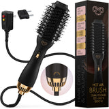Professional Blowout Hair Dryer Brush, Black Gold Dryer and Volumizer, Hot Air Brush for Women, 75MM Oval Shape (Black Gold)