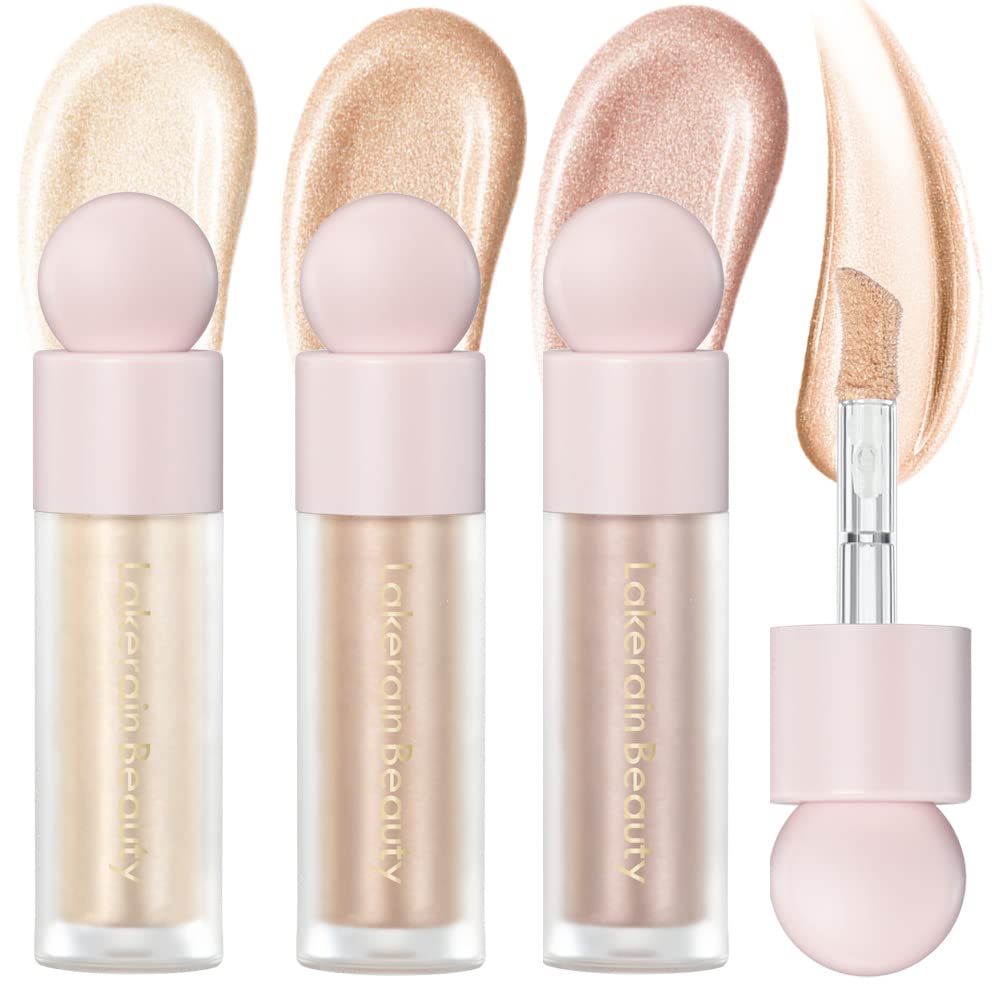 Liquid Highlighter - Luminous Finish Light Liquid Luminizer Makeup Enhanced with Pearl Particles & Botanical Blend Weightless Dewy Glow for Radiant Skin Vegan Cruelty-Free (Moonlight + Starlight + Rose gold)