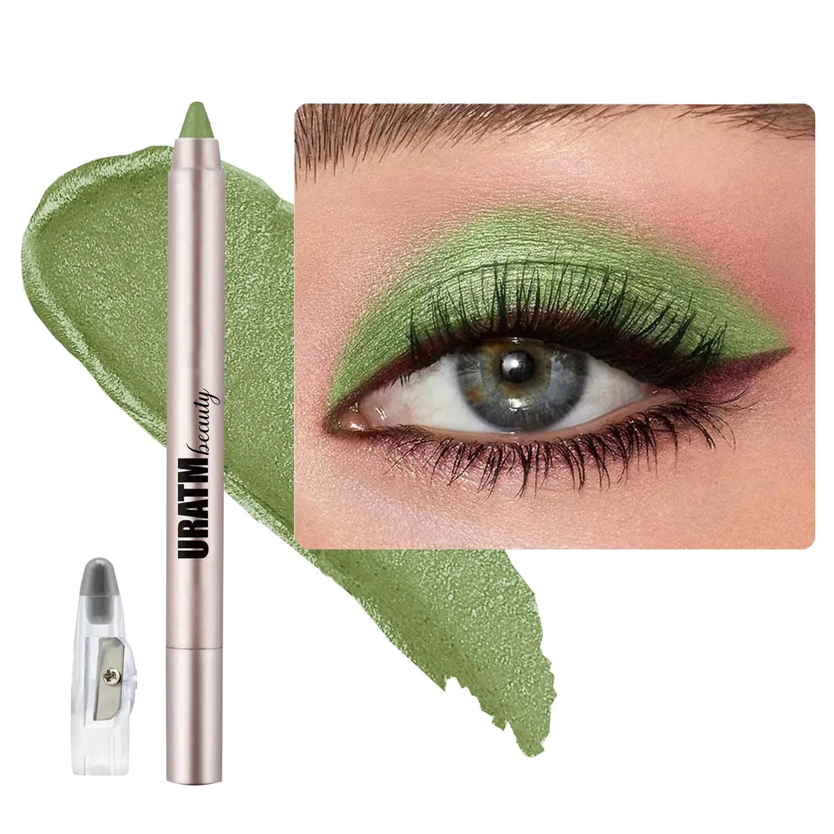 Bright Green Eyeshadow Stick Blendable Creamy Eyeshadow Eye Brightener Stick Waterproof Eyeshadow Pencil Long Lasting Smooth Shimmer Eye Shadow Highlighter Eye Liner.#B04 bright greenh shimmer