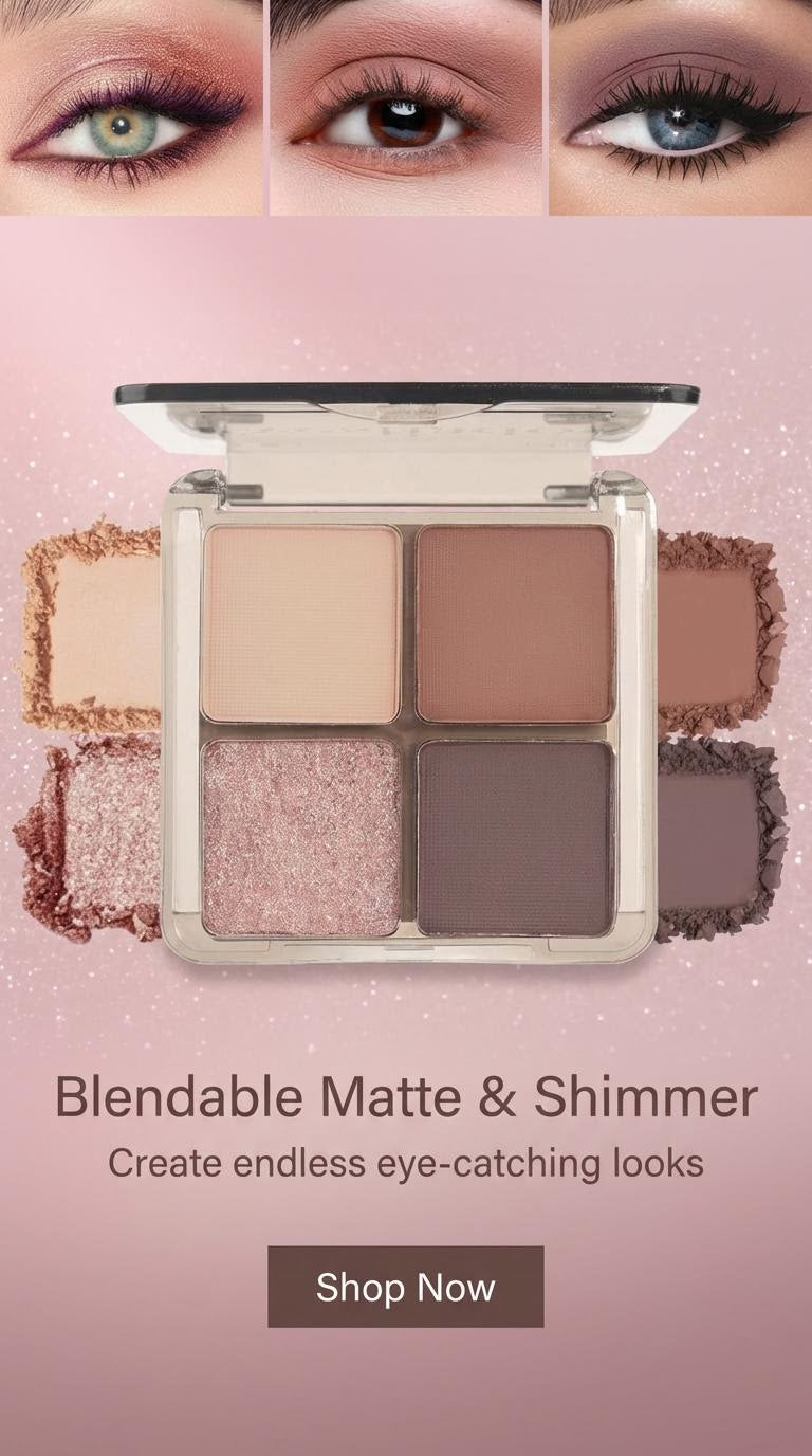 Eyeshadow Quads Blendable Matte Metallic and Shimmer Finishes Velvety Pigmented Creamy Formula Four Way Quad Eye Shadow Palette Talc Paraben & Cruelty Free