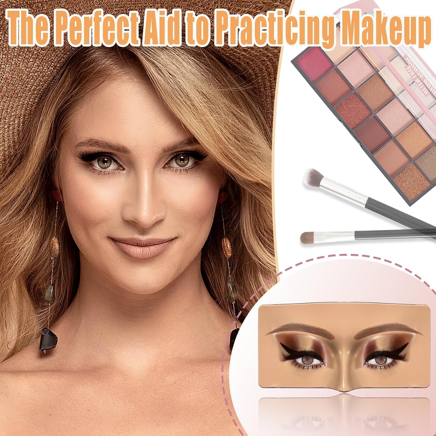 Wheat Silicone Makeup Practice Board with Pearl Stickers and Brushes - Suitable for Makeup Artists and Beginners