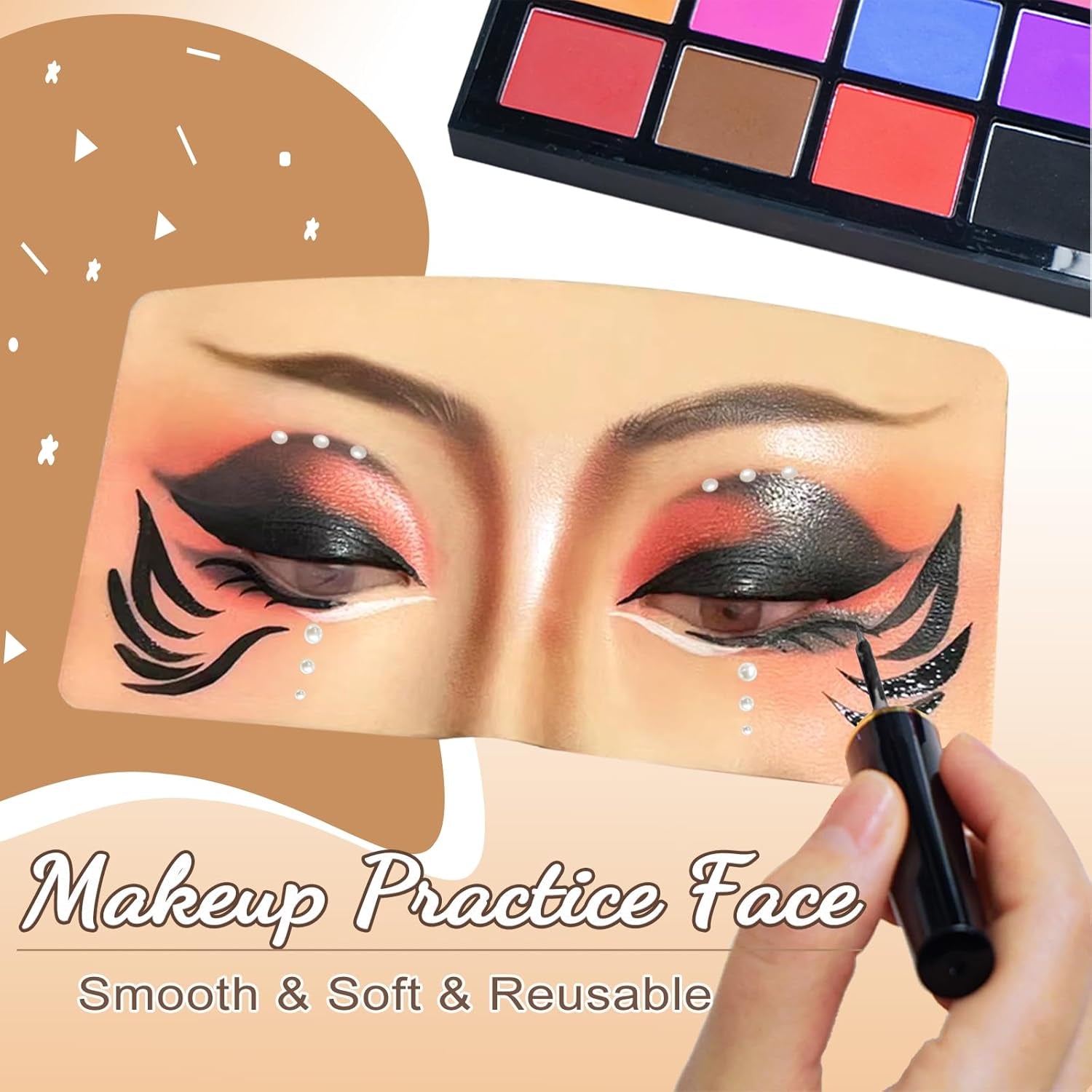 Wheat Silicone Makeup Practice Board with Pearl Stickers and Brushes - Suitable for Makeup Artists and Beginners