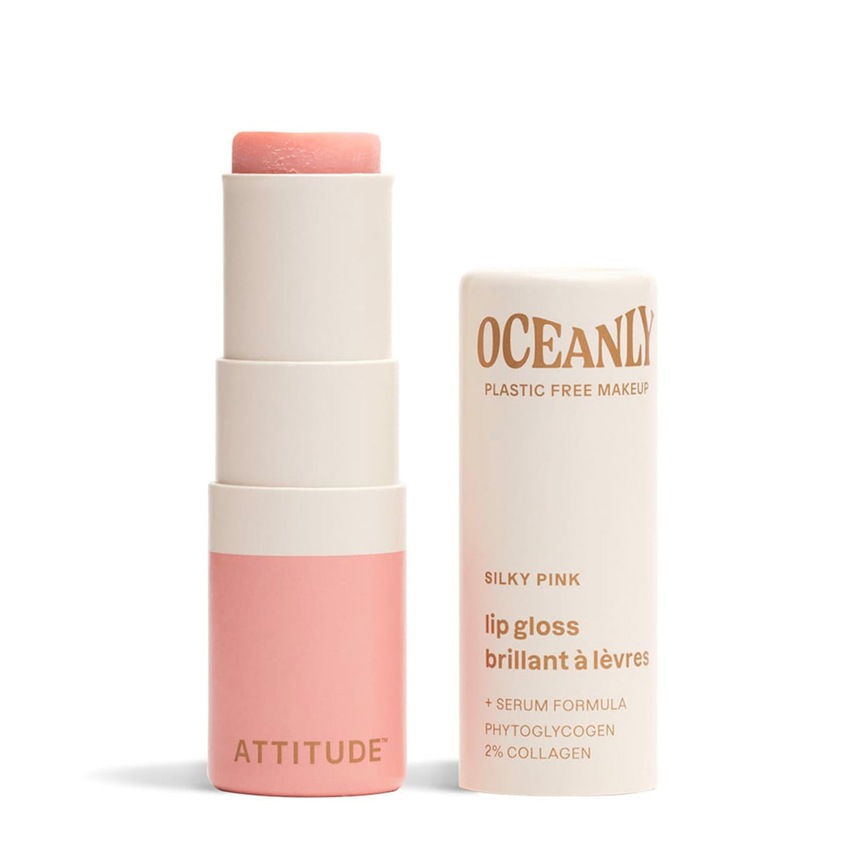 ATTITUDE Oceanly Sheer Lip Gloss Stick -Free Vegan Makeup & Beauty Cruelty-Free Plastic-Free Silky Pink 0.12 Ounces