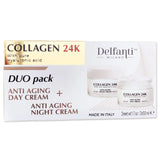 Delfanti • COLLAGEN 24K • Anti-Aging DUO pack • Day Cream jar PLUS Night Cream jar• Face Neck and Décolleté Moisturizers with pure Hyaluronic Acid • Made in Italy